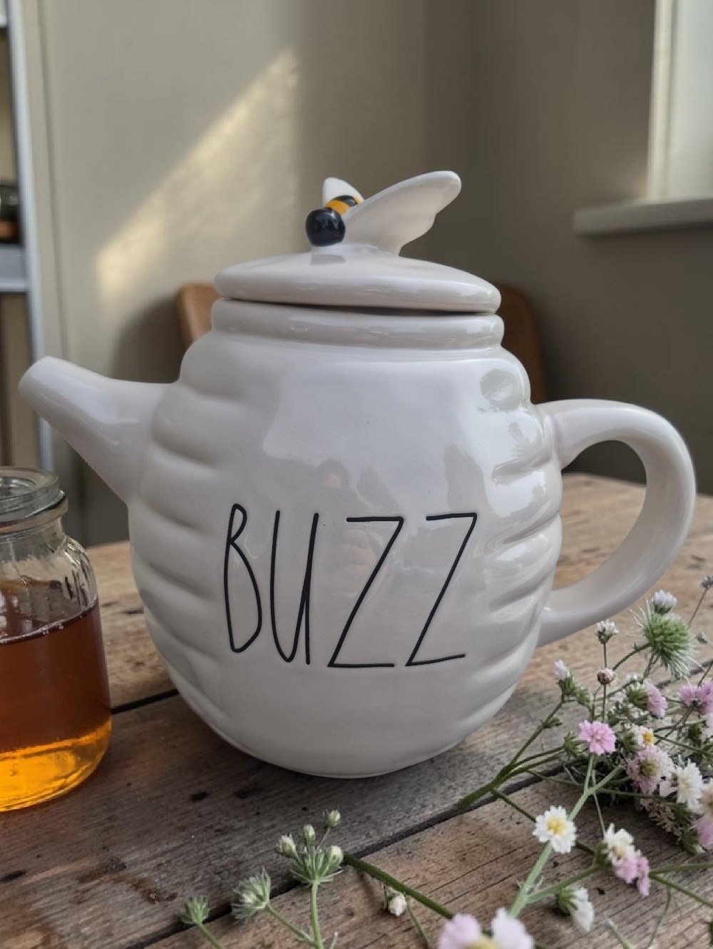 Rae Dunn 'BUZZ' Ceramic Bee Teapot